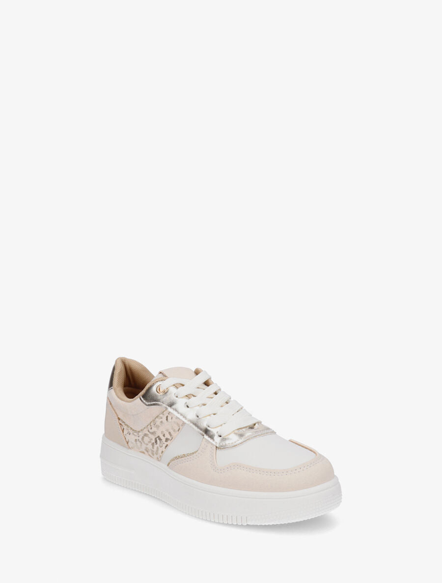 Sneakers à détail irisé et pailleté - Beige - 2