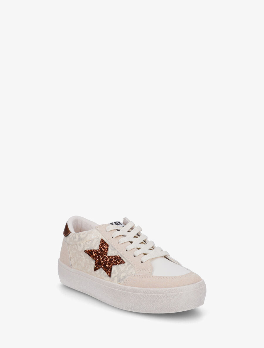 Sneakers bimatière et étoile incrustée - Beige - 2