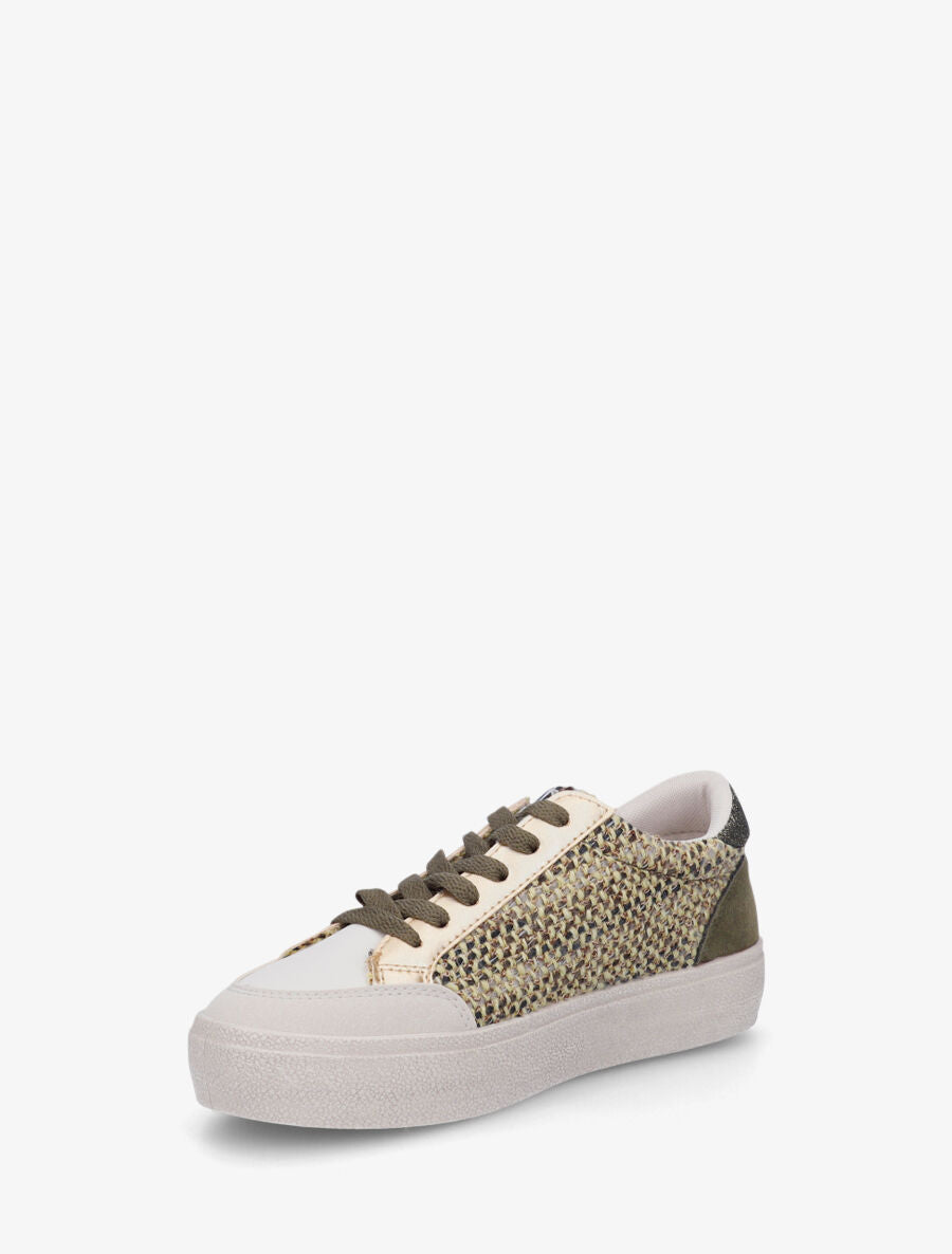 Sneakers bimatière et étoile incrustée - Kaki - 3