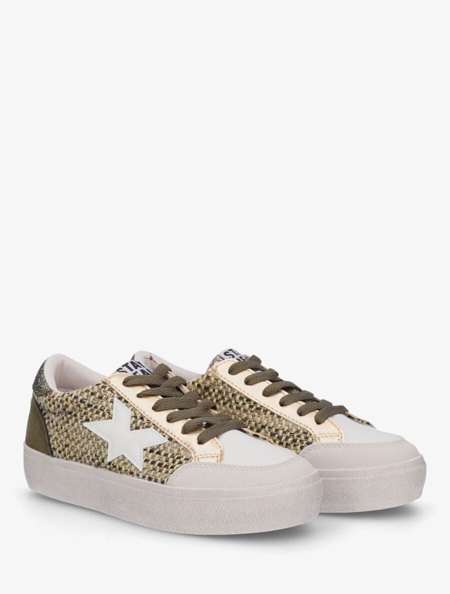 Sneakers bimatière et étoile incrustée - Kaki - 4