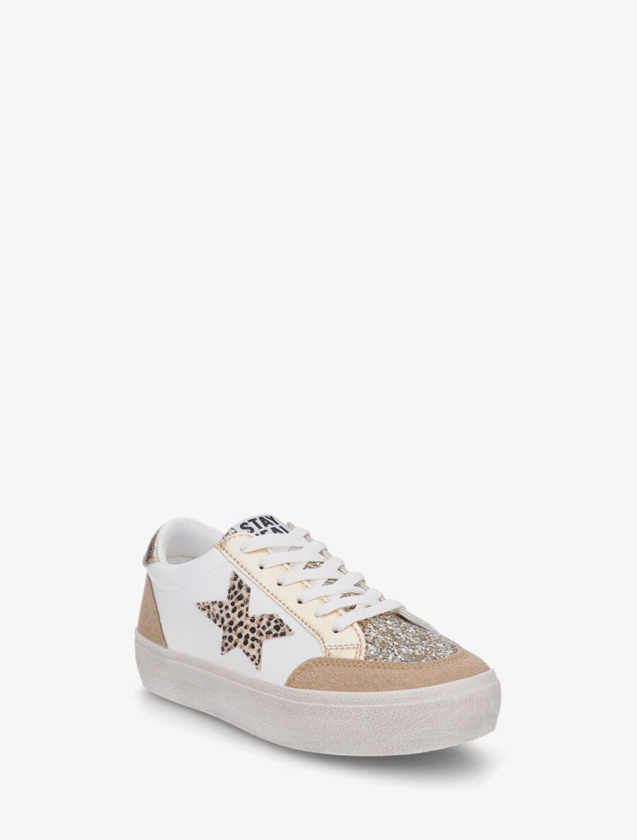 Sneakers bimatière et étoile incrustée - Taupe - 2