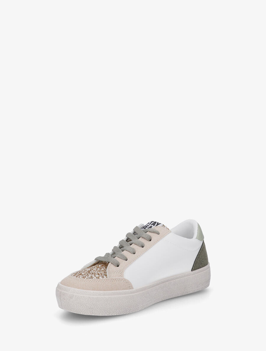 Sneakers bimatière et étoile incrustée - Kaki - 3