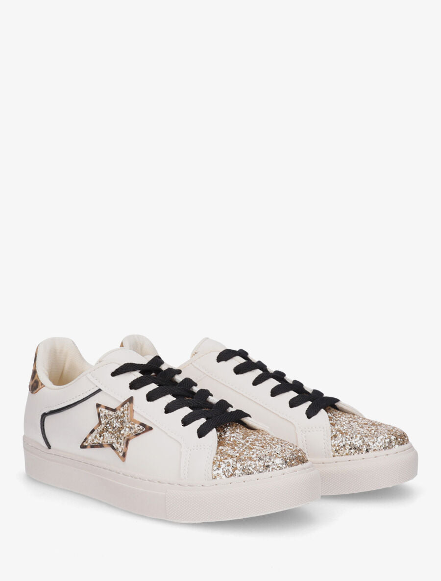 Sneakers en simili à détail étoile - Beige - 4