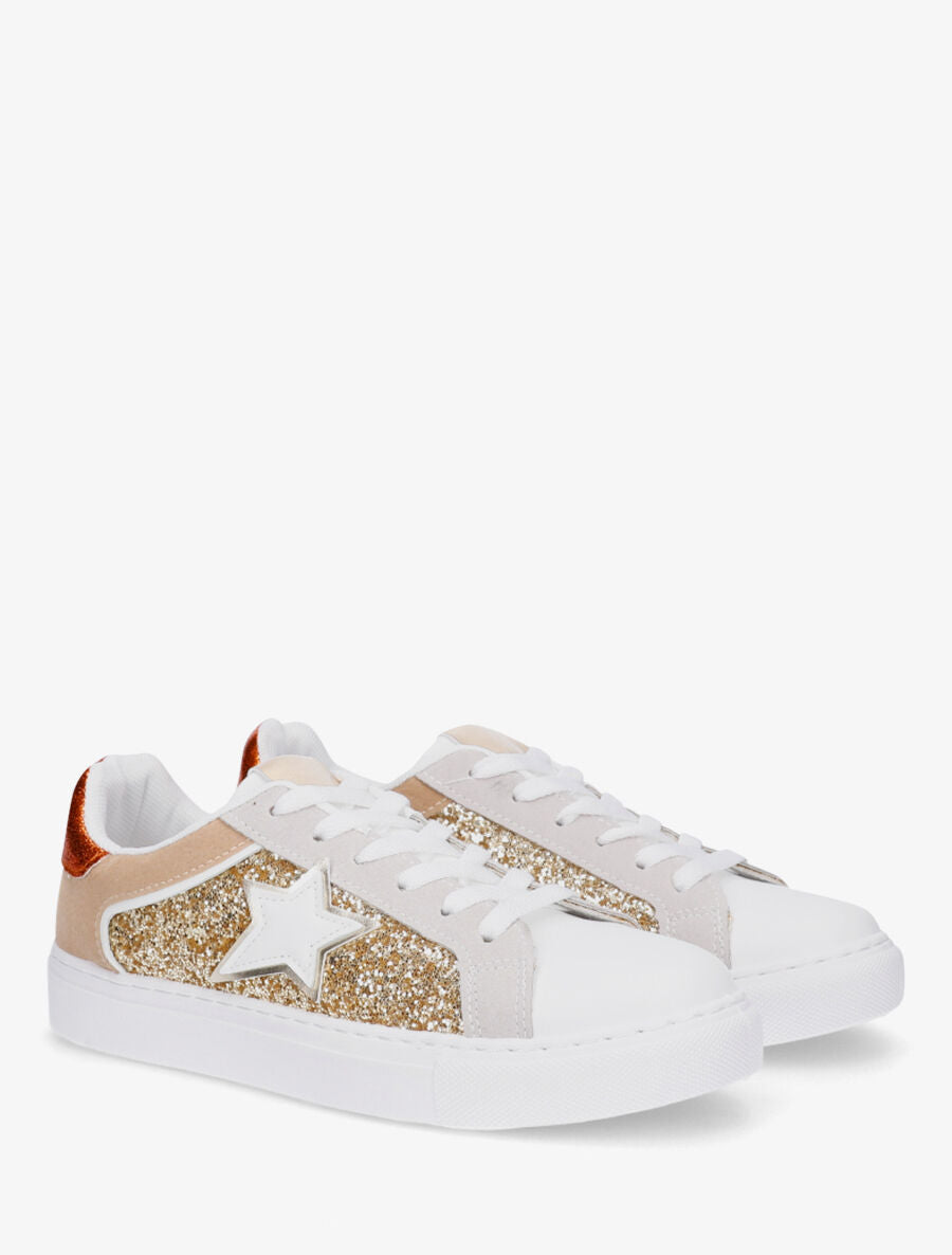 Sneakers en simili à détail étoile - Taupe - 4