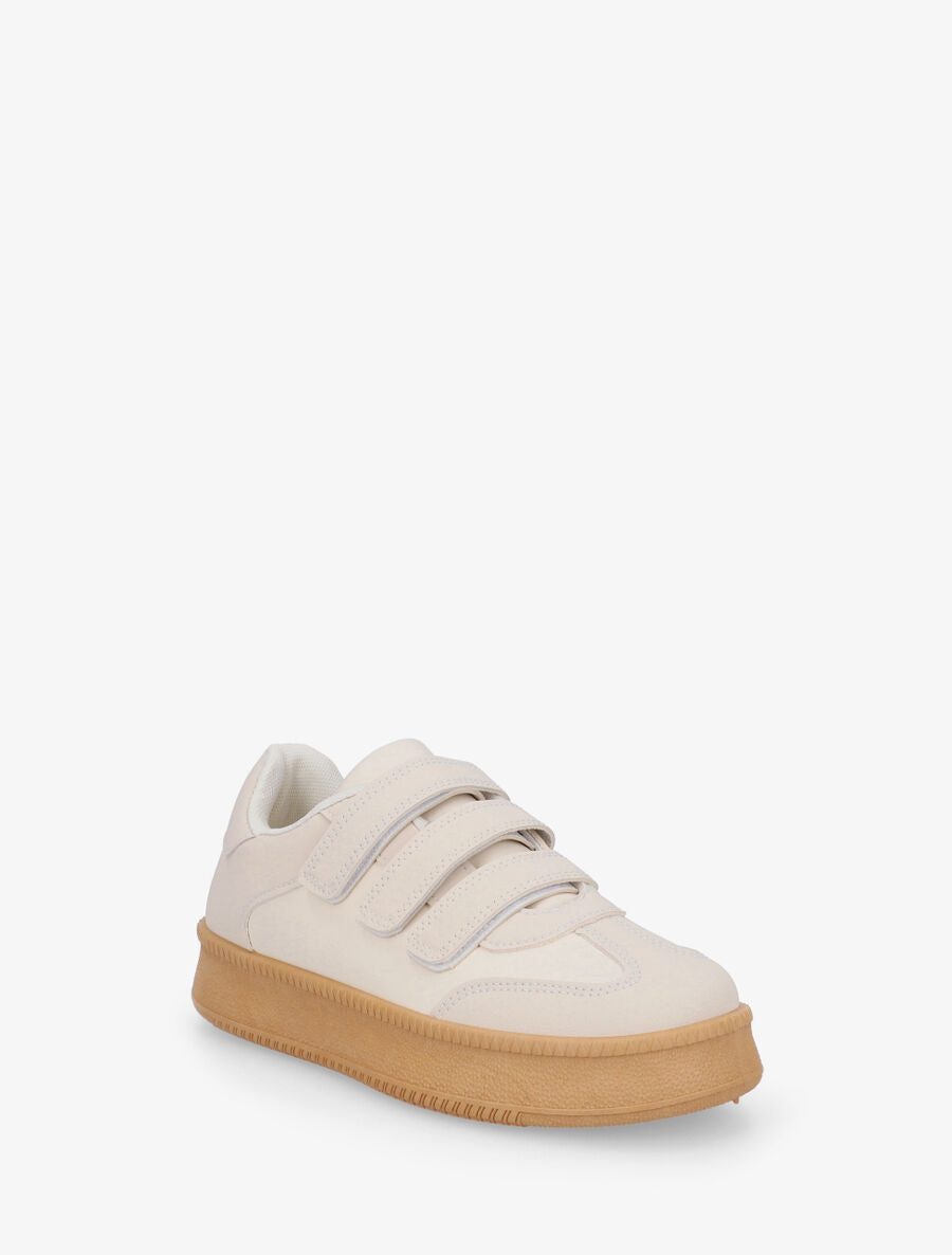 Sneakers bicolore à scratch - Beige - 2
