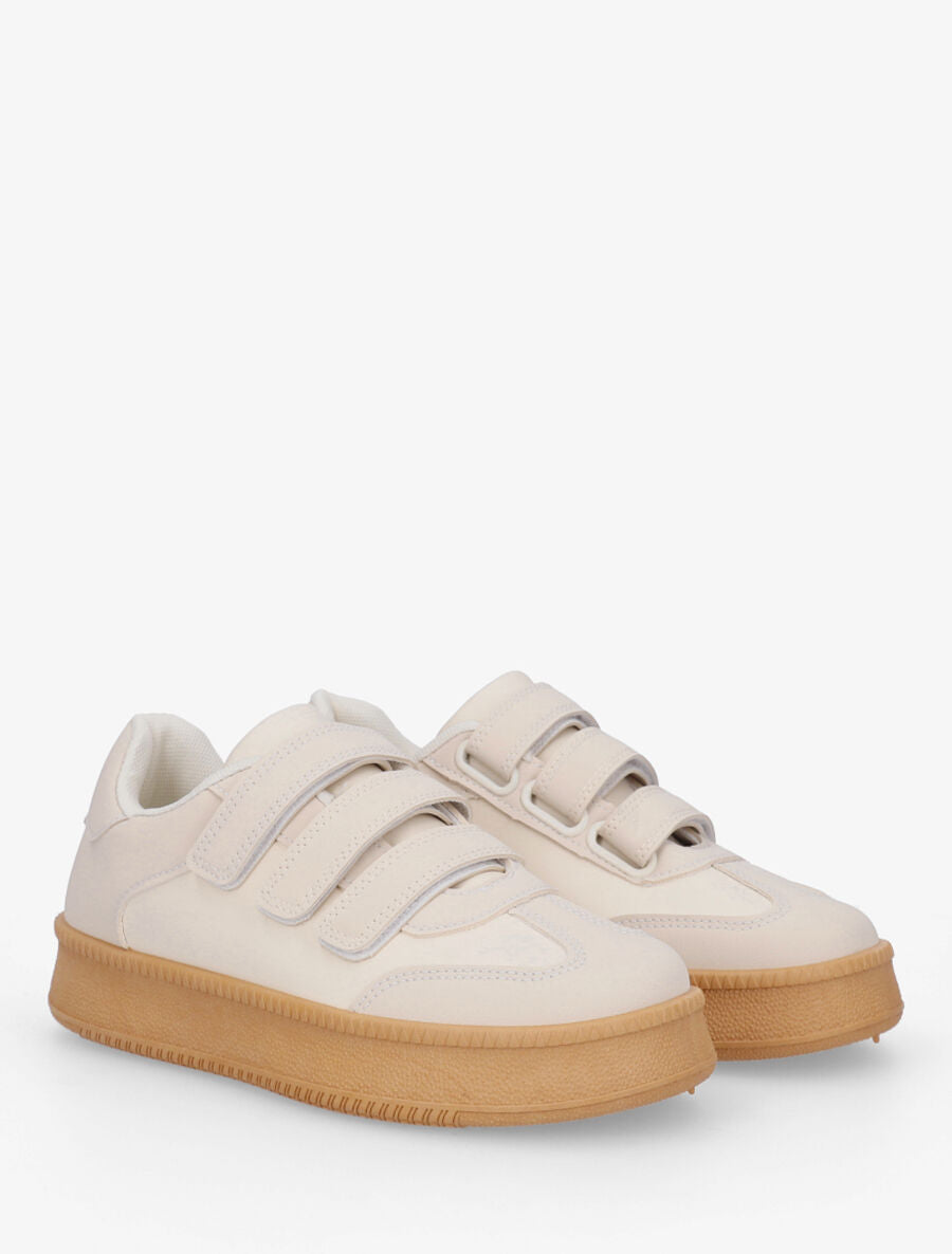 Sneakers bicolore à scratch - Beige - 4