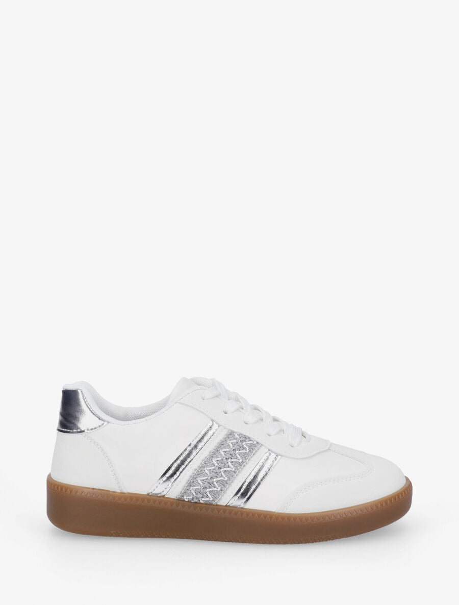 Sneakers à bandes irisées et semelle plate - Blanc - 1