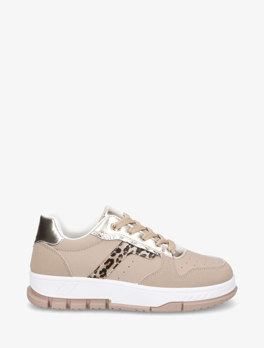 Sneakers en simili à bandes imprimé léopard - Taupe - 1