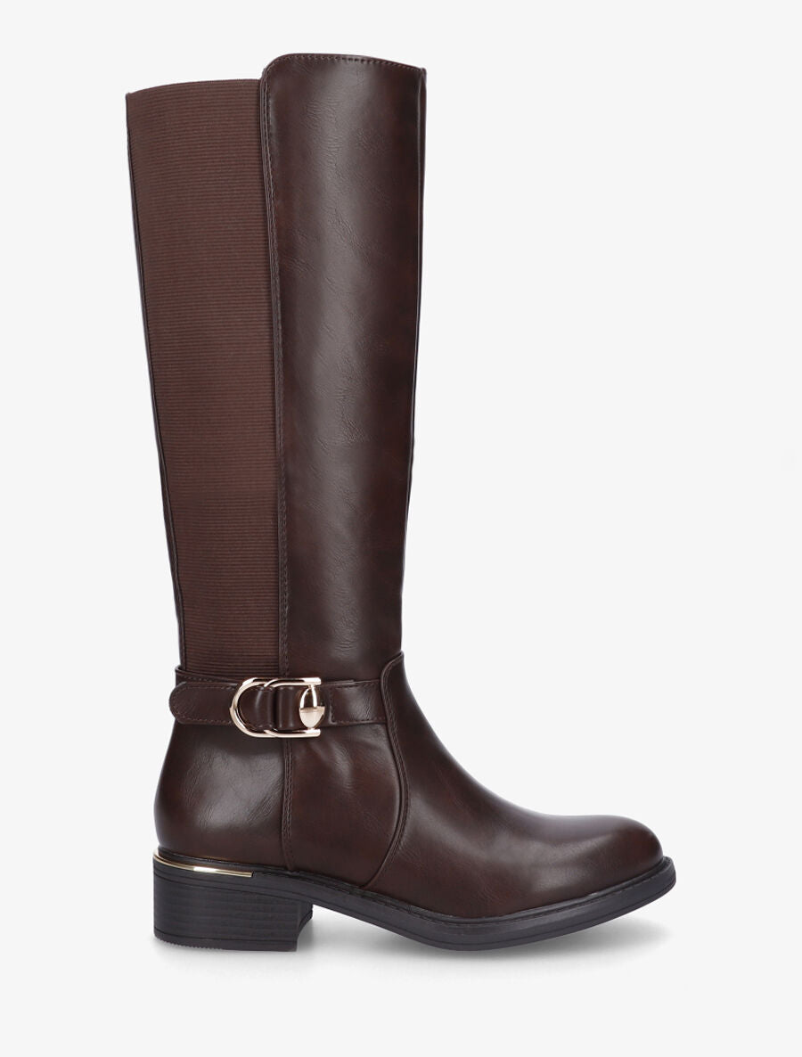 Bottes unies élastiquées à empiècement métal - Marron - 5