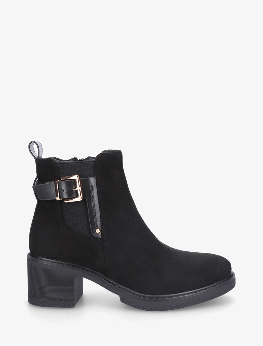 Bottines en suédine à boucle décorative - Noir - 1