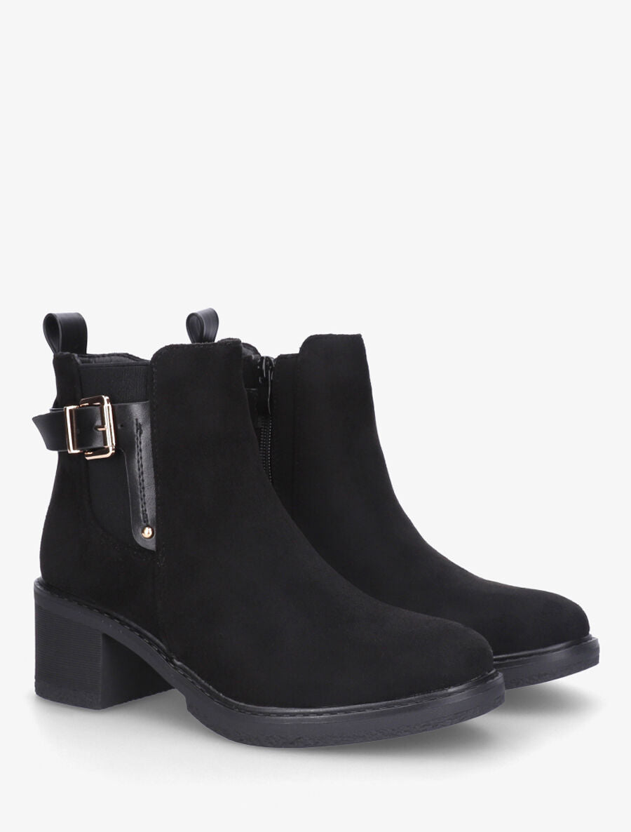 Bottines en suédine à boucle décorative - Noir - 4