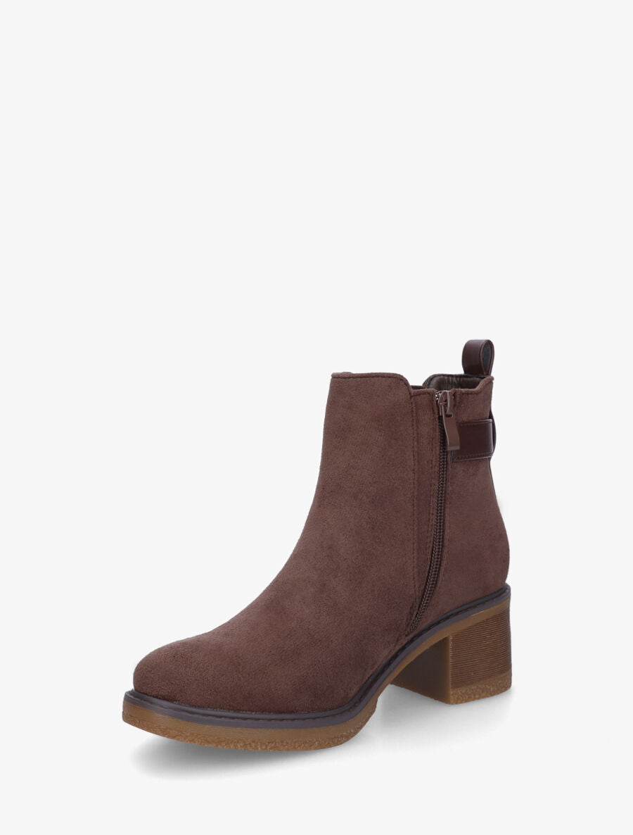 Bottines en suédine à boucle décorative - Marron - 3
