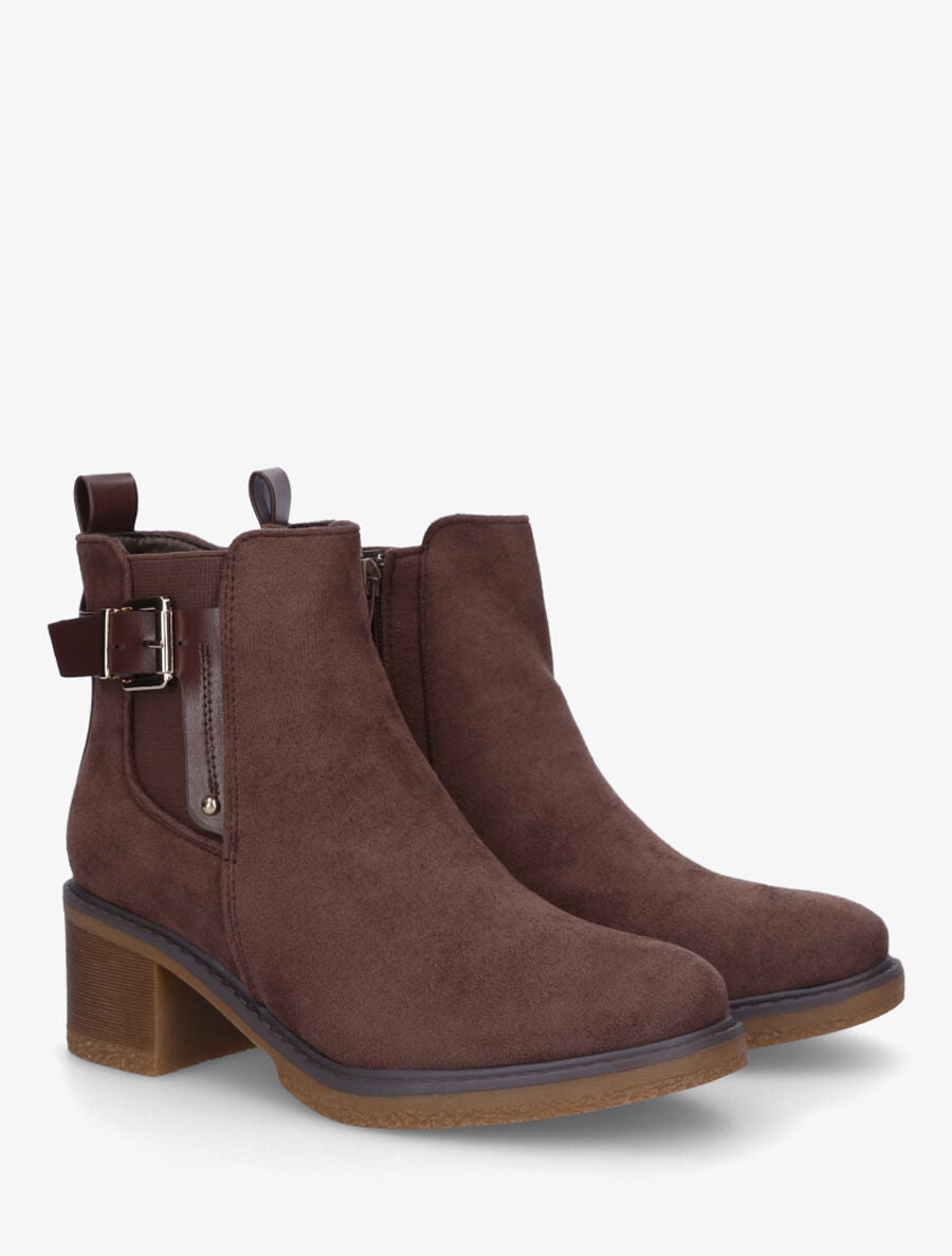 Bottines en suédine à boucle décorative - Marron - 4