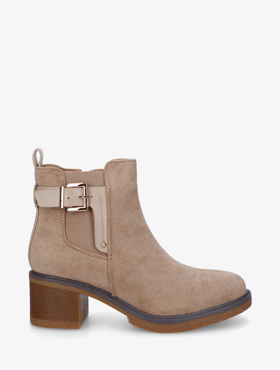 Bottines en suédine à boucle décorative - Taupe - 1