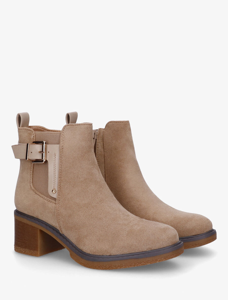 Bottines en suédine à boucle décorative - Taupe - 4