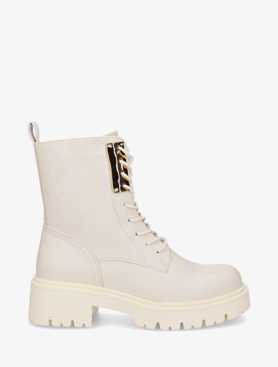 Bottines montantes à empiècement métallique - Beige - 5