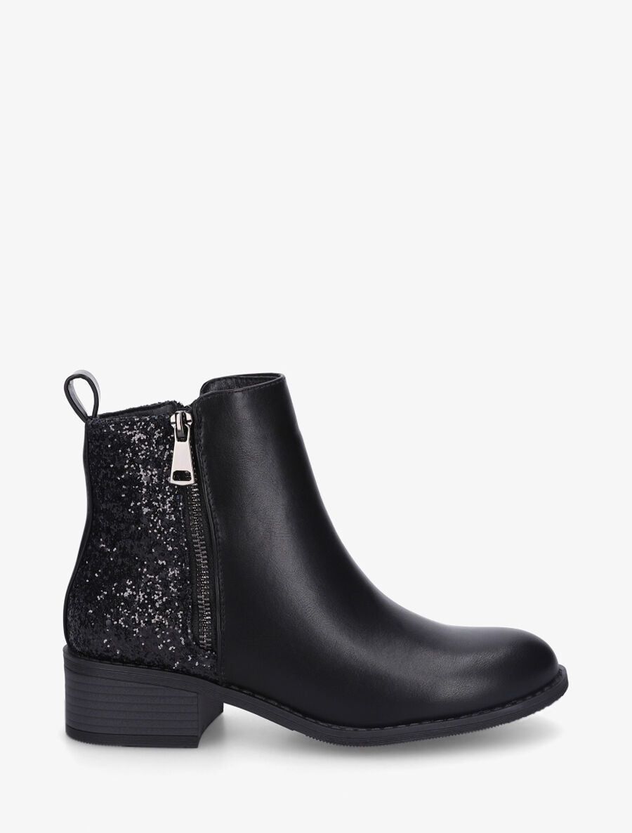 Bottines en simili à contrefort pailleté - Noir - 1