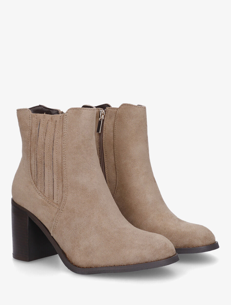 Bottines en suédine à talon haut - Taupe - 4