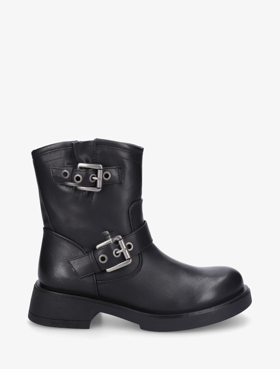 Bottines en simili à double sangles - Noir - 5