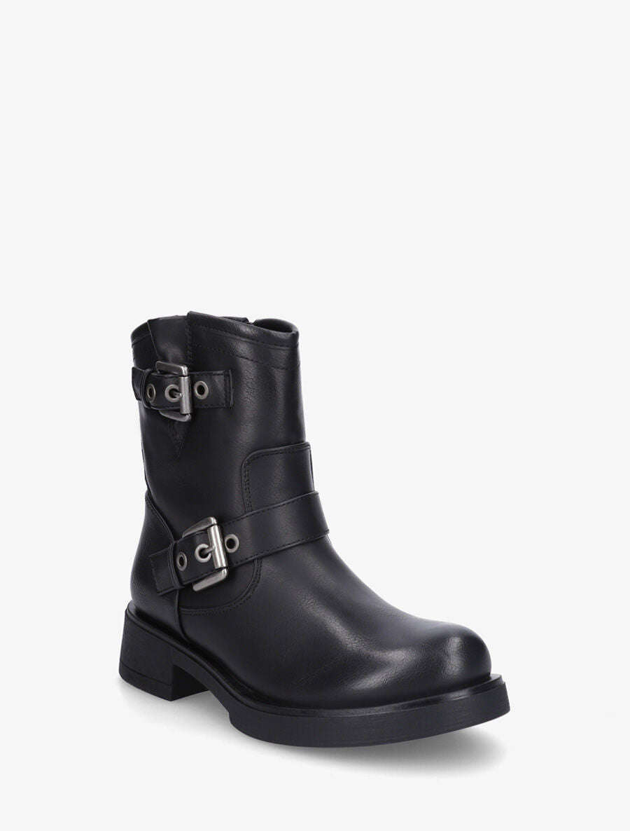 Bottines en simili à double sangles - Noir - 2