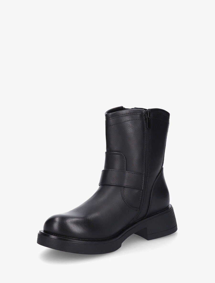 Bottines en simili à double sangles - Noir - 3