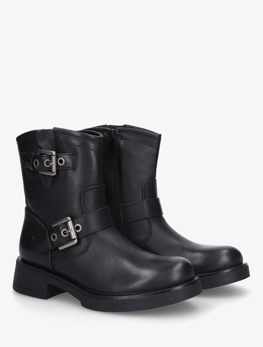 Bottines en simili à double sangles - Noir - 4