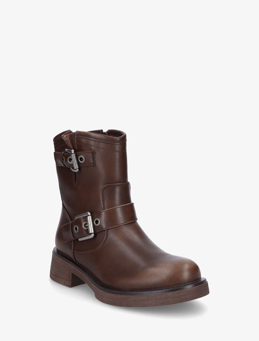 Bottines en simili à double sangles - Marron - 2