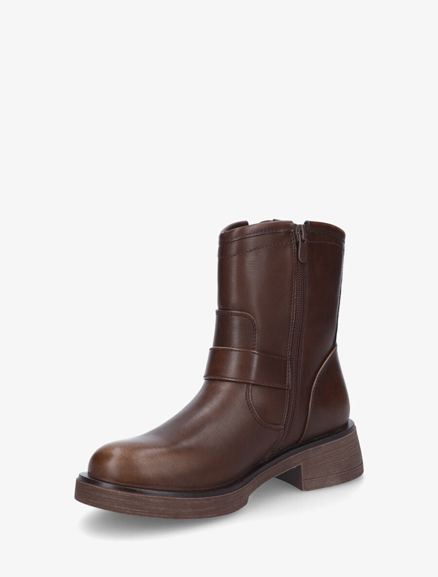 Bottines en simili à double sangles - Marron - 3