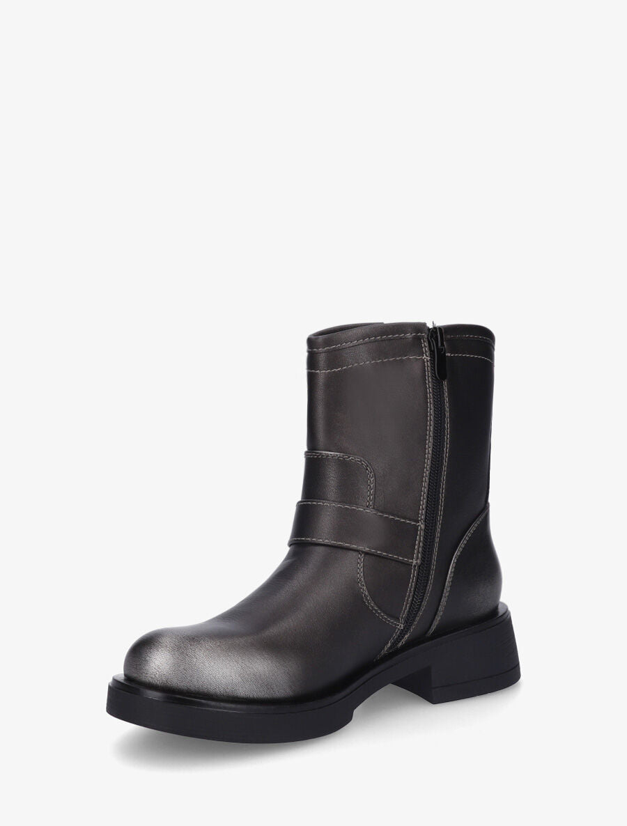 Bottines en simili à double sangles - Anthracite - 3