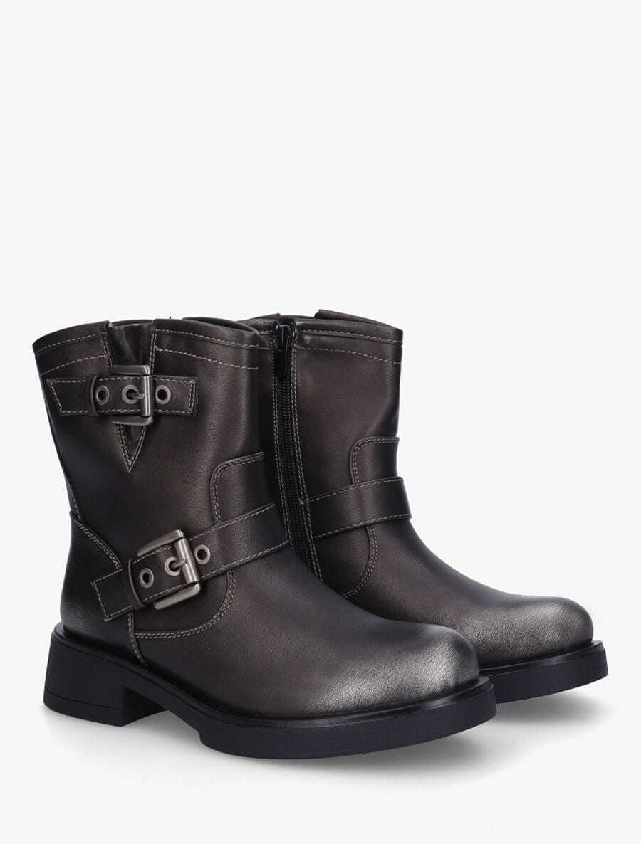 Bottines en simili à double sangles - Anthracite - 4