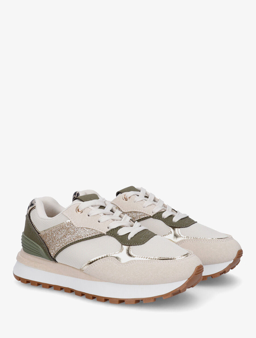 Sneakers à blocs colorés et détail pailleté - Kaki - 4