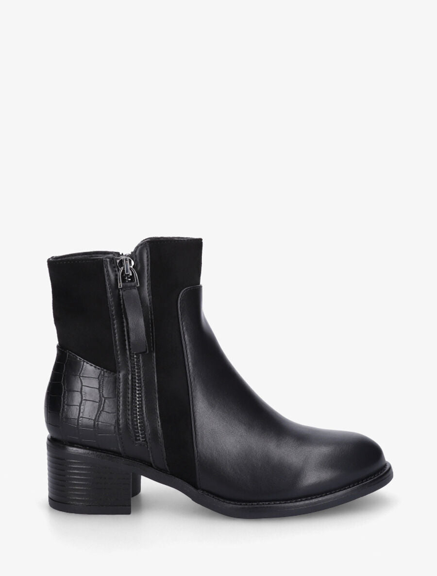 Bottines bi-matière à contrefort croco - Noir - 5