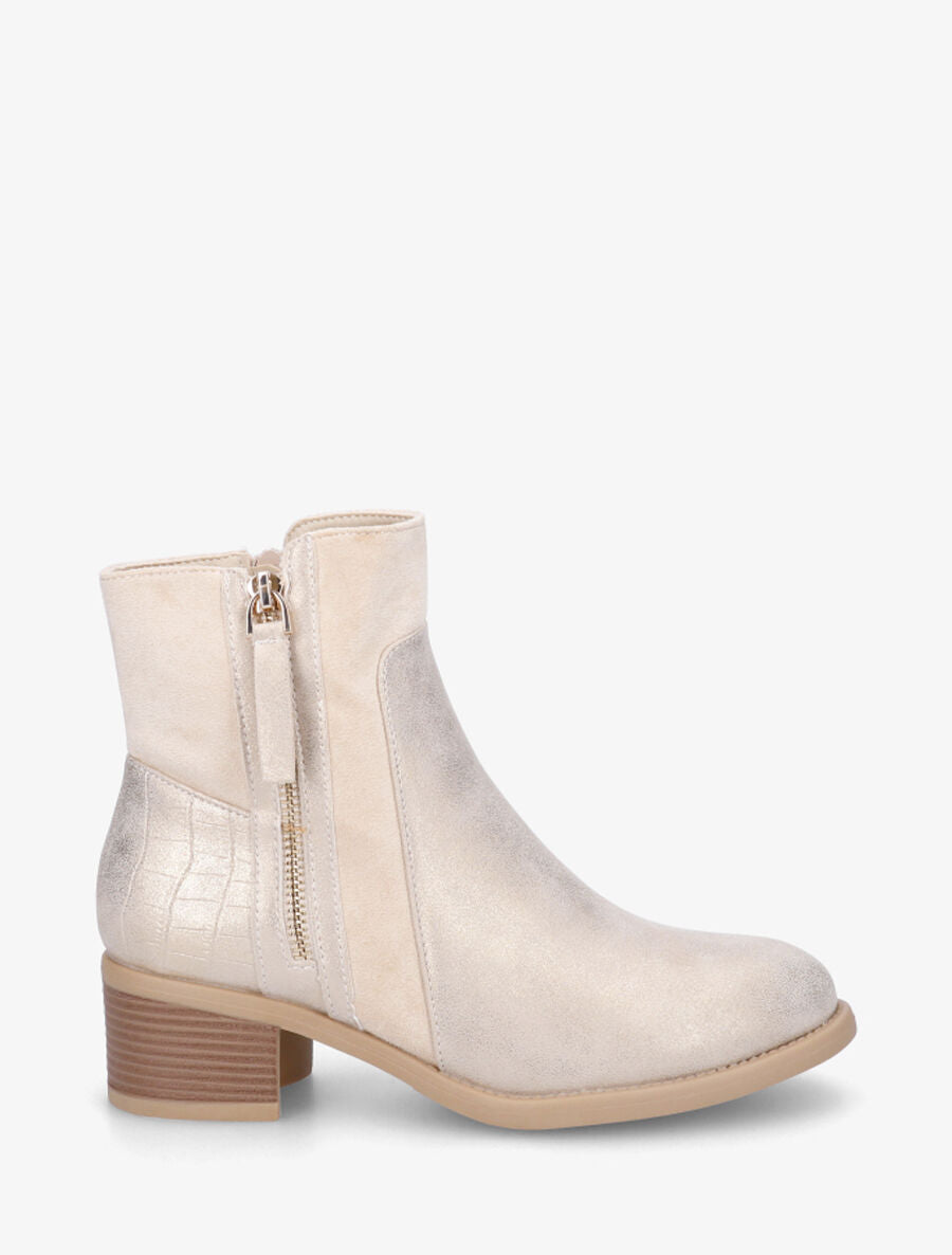 Bottines bi-matière à contrefort croco - Or - 1