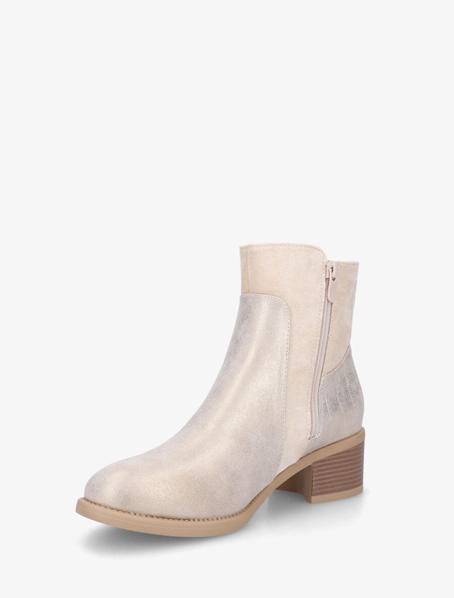Bottines bi-matière à contrefort croco - Or - 3