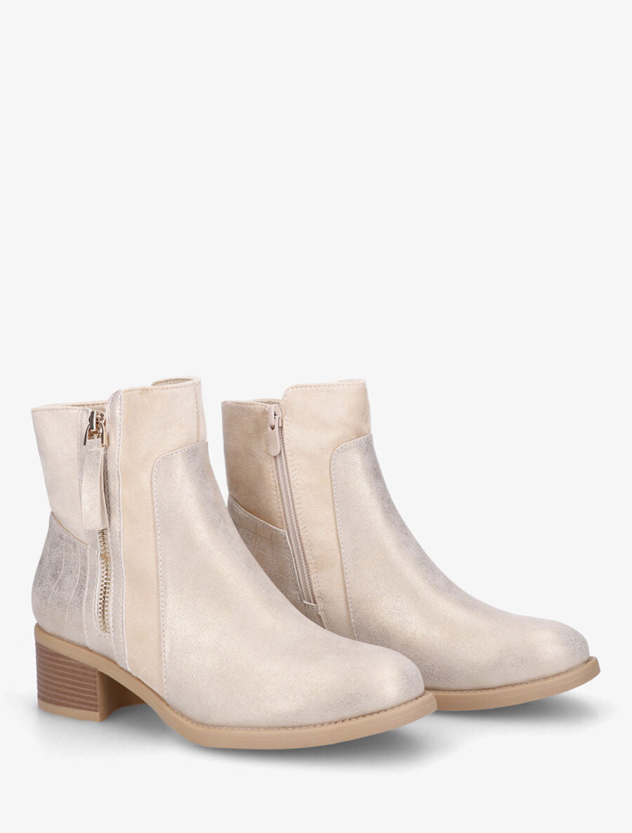 Bottines bi-matière à contrefort croco - Or - 4