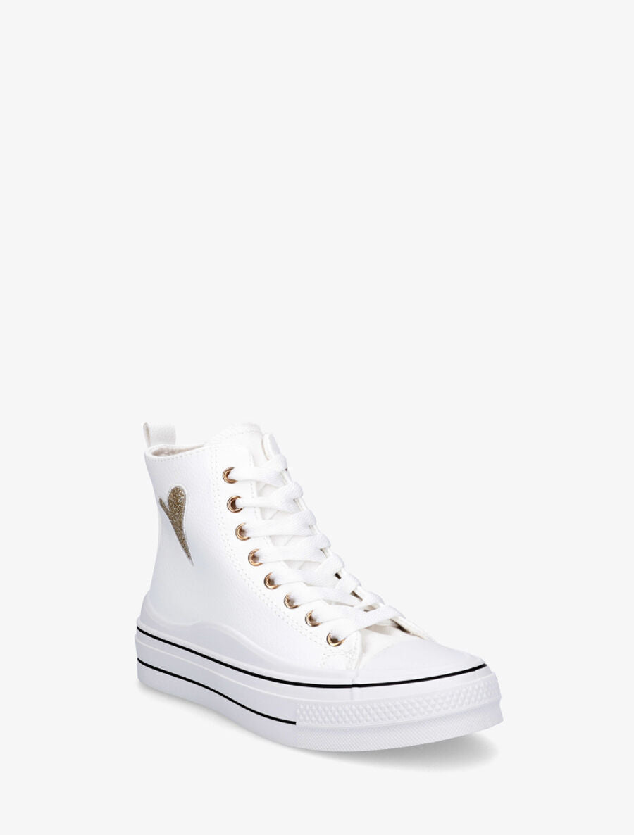 Sneakers en simili à flocage coeur - Blanc - 2