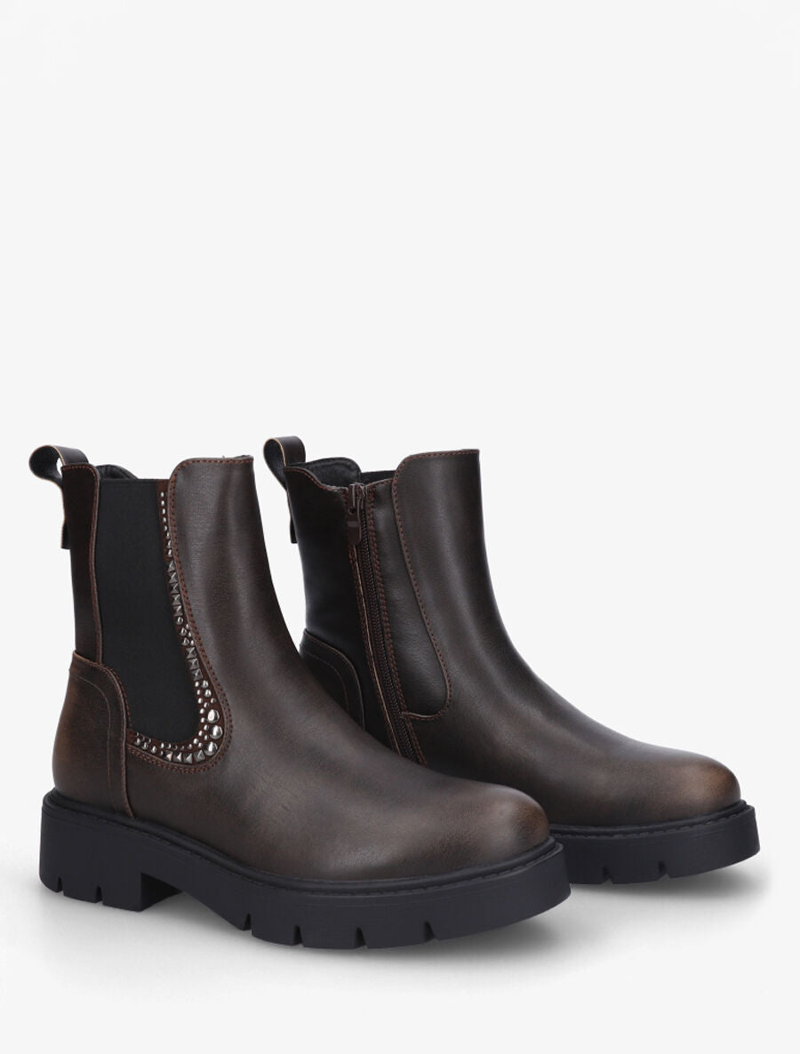Chelsea boots à chevilles ornées de clous - Marron - 4