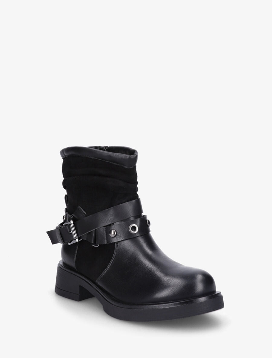 Bottines en simili effet plissé - Noir - 2