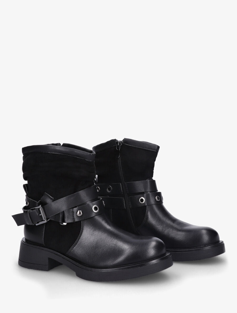 Bottines en simili effet plissé - Noir - 4