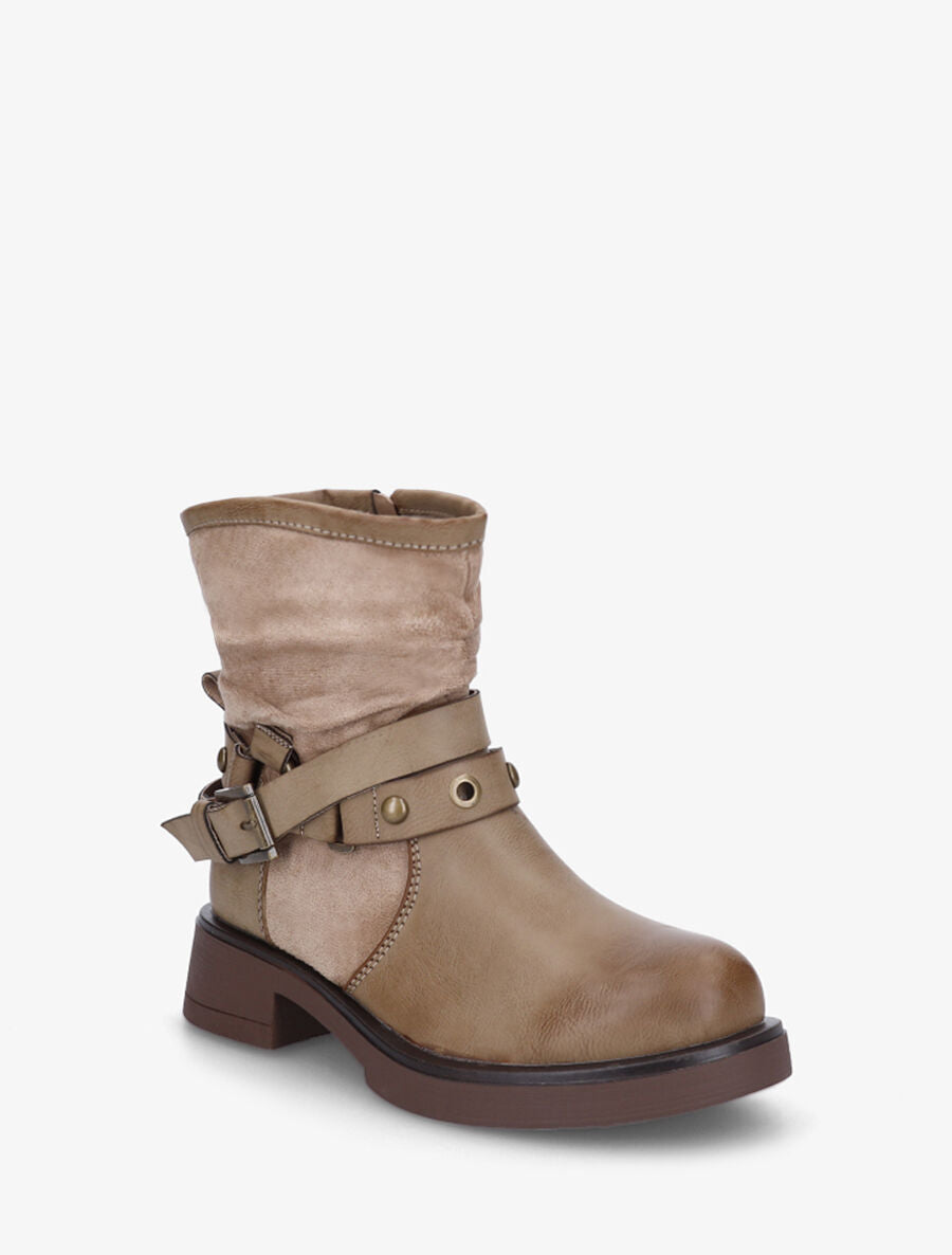 Bottines en simili effet plissé - Taupe - 2