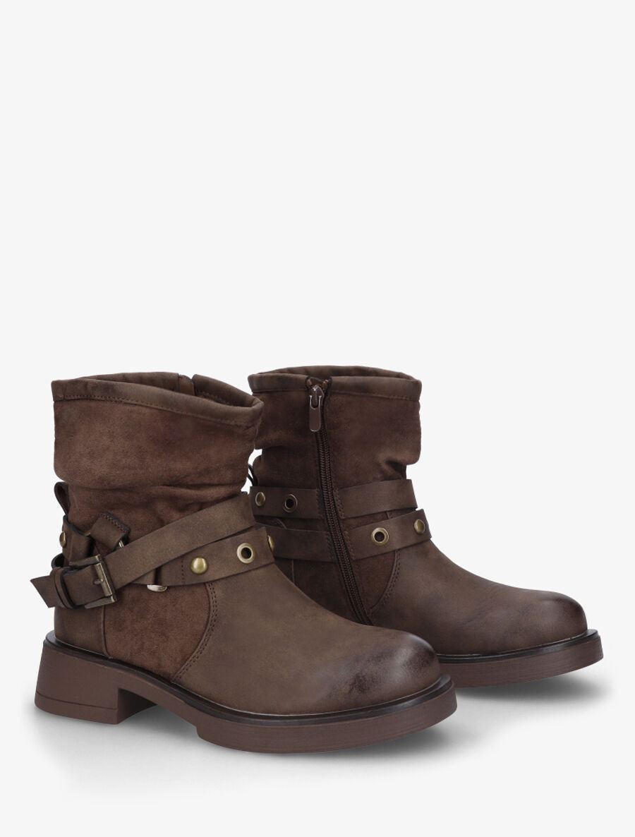 Bottines en simili effet plissé - Marron - 4