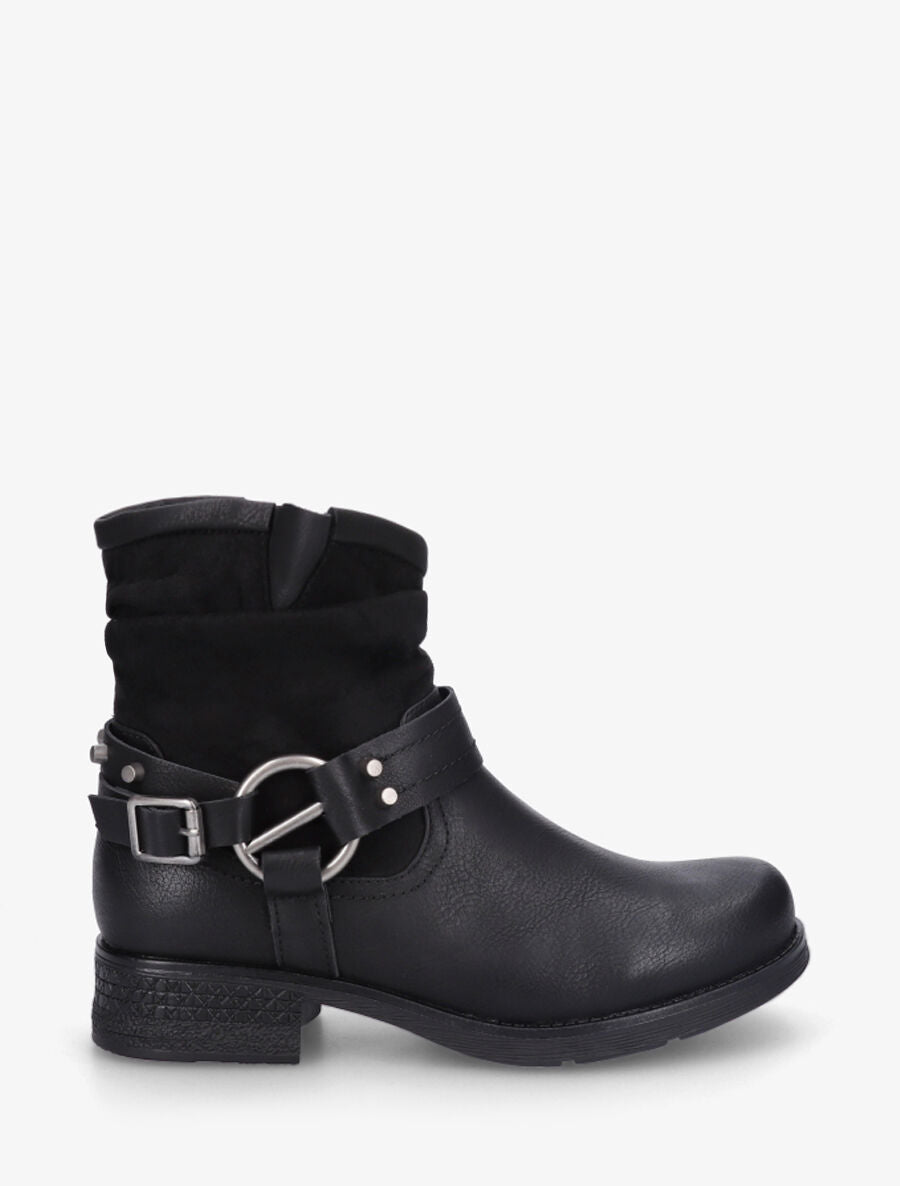 Bottines en simili à cheville effet plissé - Noir - 1