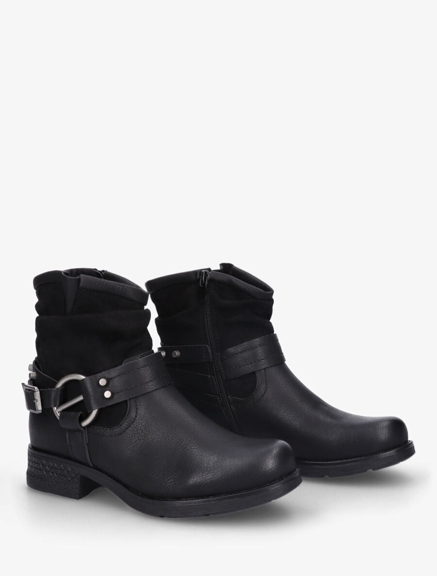 Bottines en simili à cheville effet plissé - Noir - 4