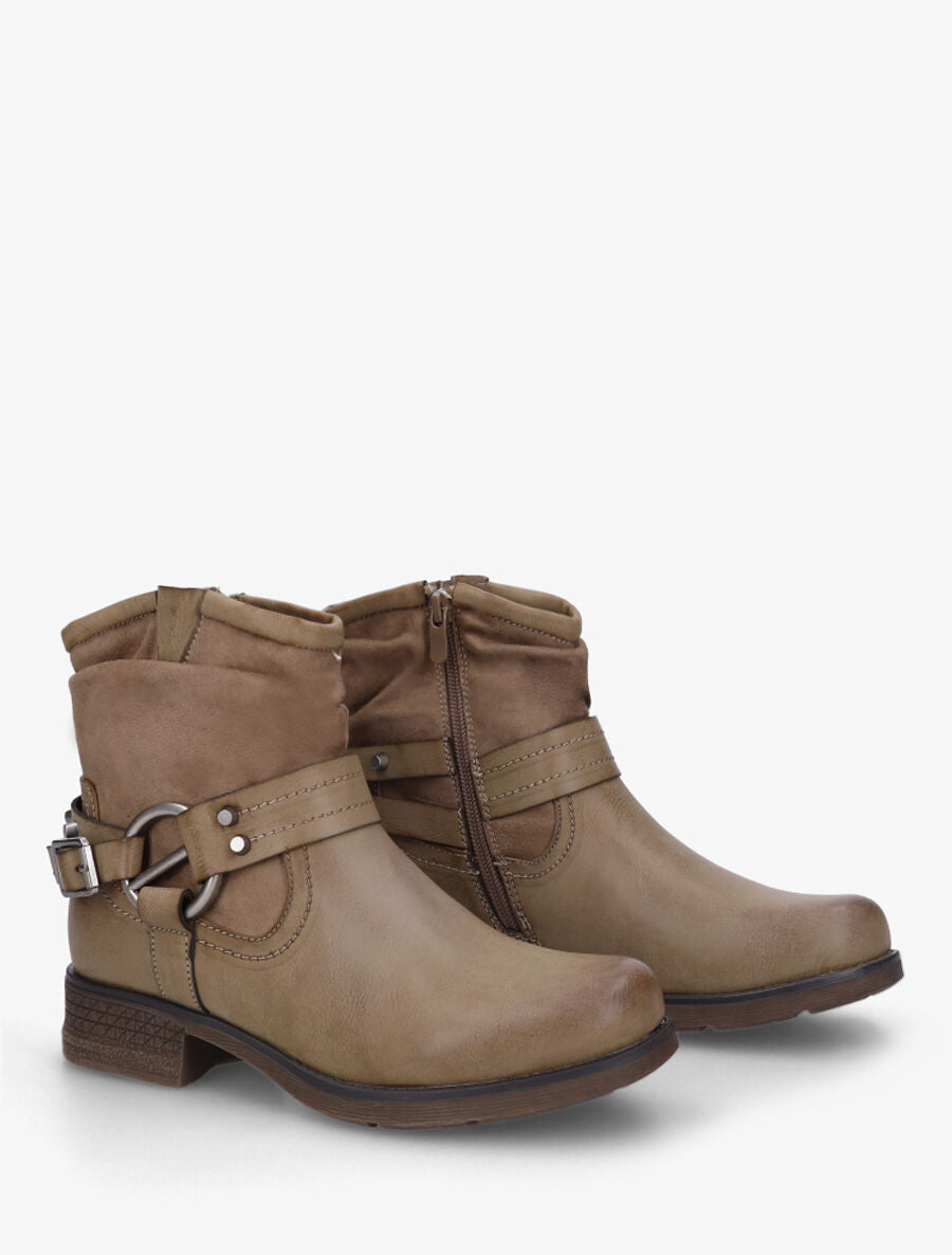 Bottines en simili à cheville effet plissé - Taupe - 4