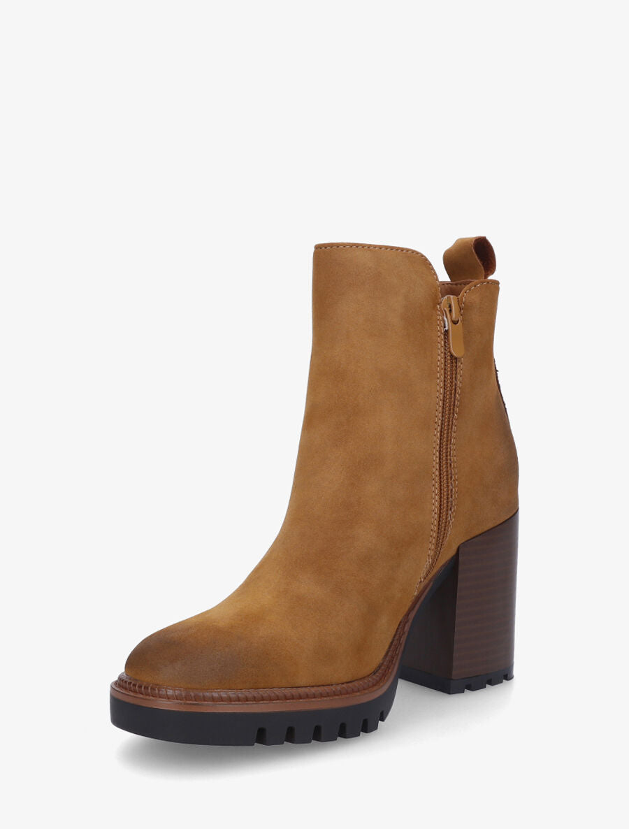Bottines en suédine à zip décoratif - Camel - 3
