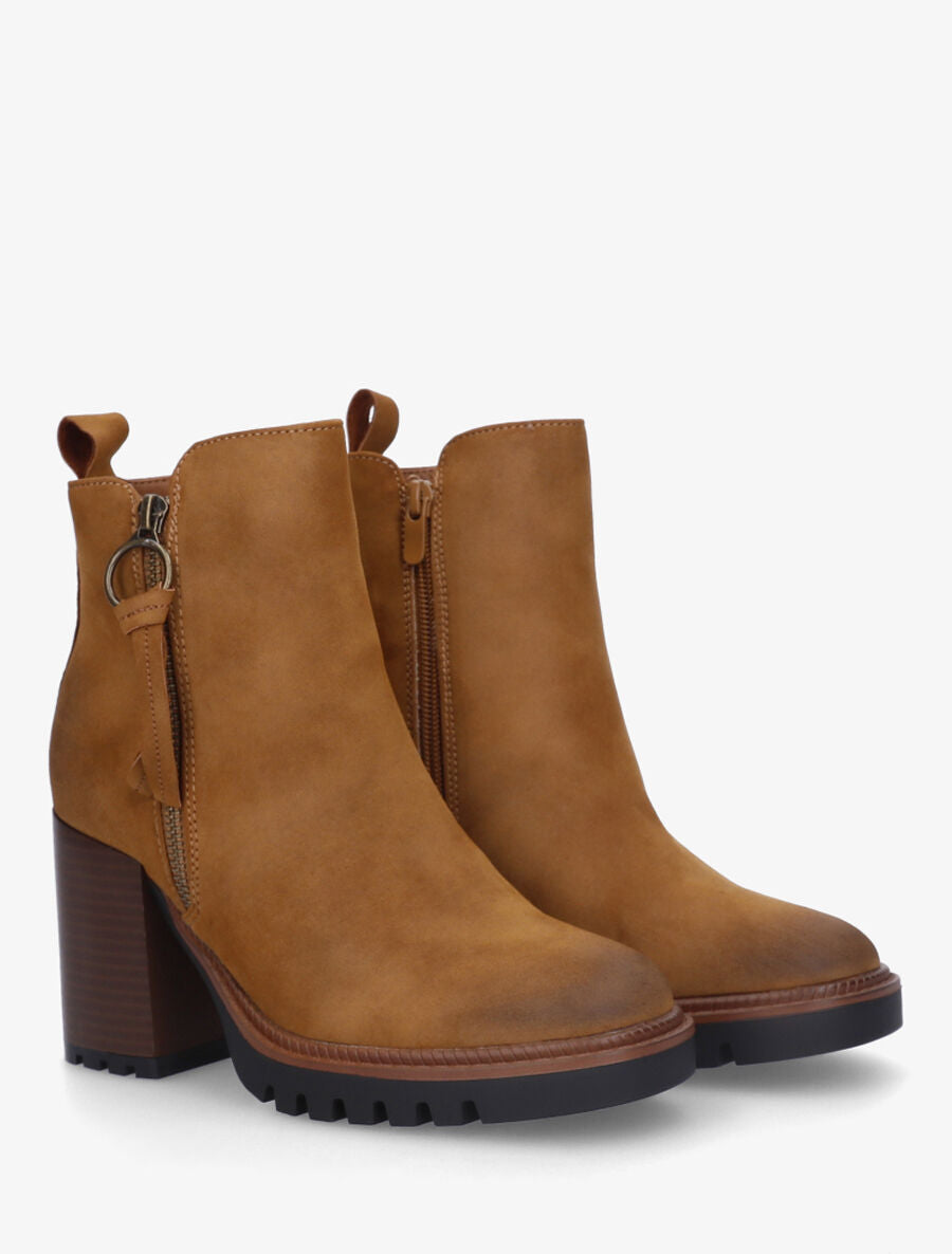 Bottines en suédine à zip décoratif - Camel - 4