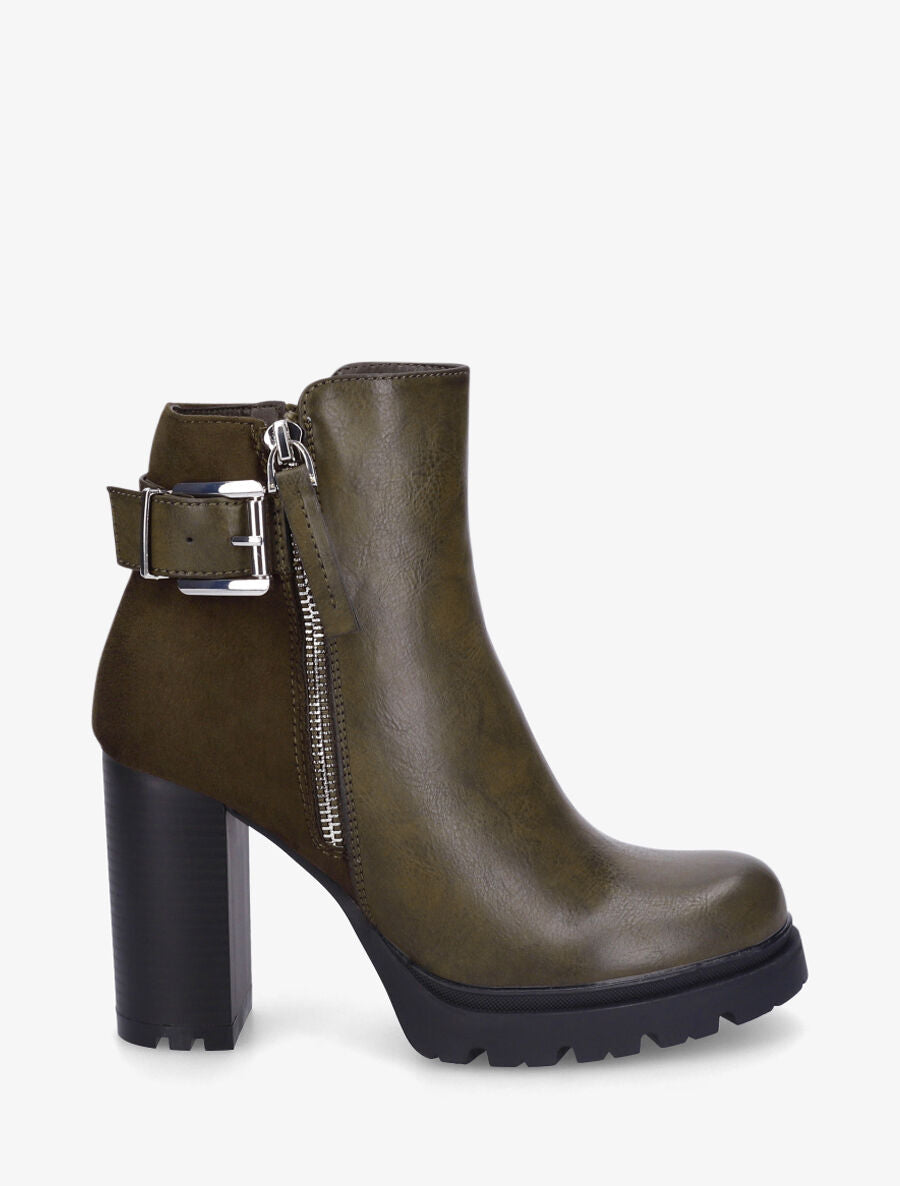 Bottines à talon haut et contrefort en suédine - Kaki - 5