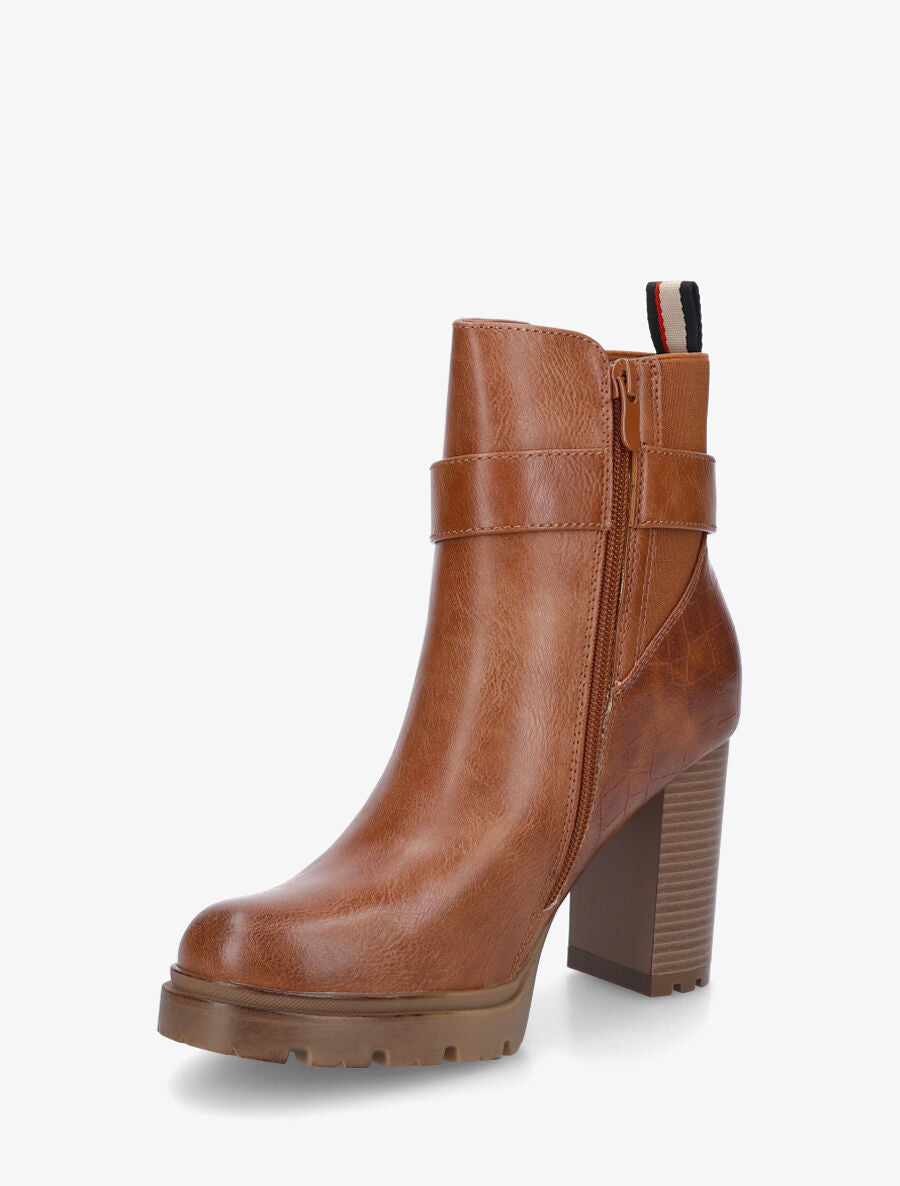 Bottines unies élastiquées à talon haut - Camel - 3