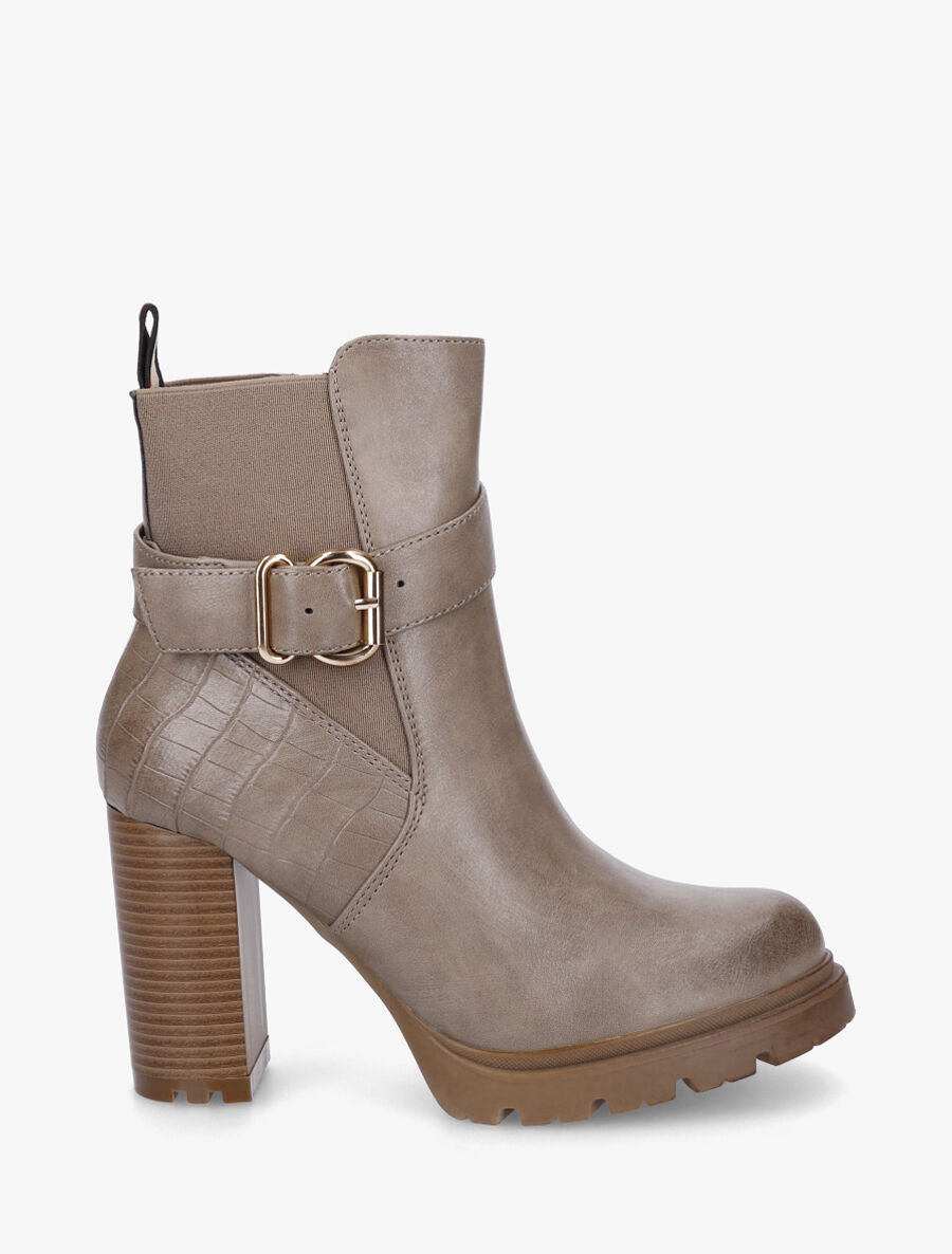 Bottines unies élastiquées à talon haut - Taupe - 5