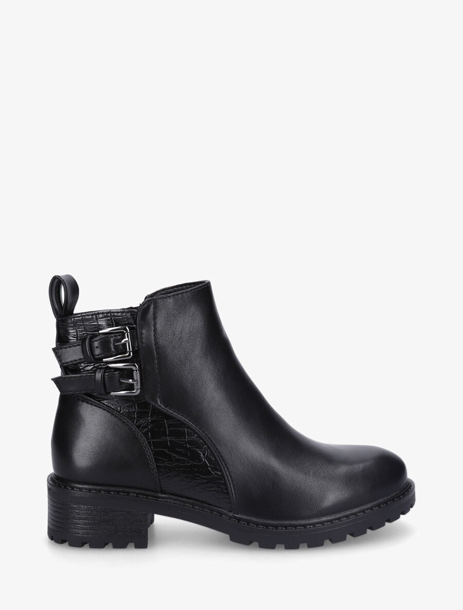 Bottines à doubles sangles et détail croco - Noir - 5